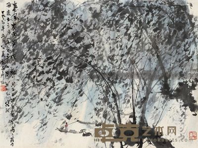 傅抱石 1960年作 春风杨柳 镜片 52.5×39cm