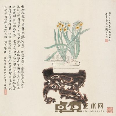 刘旦宅 1991年作 凌波清供 立轴 67×67cm