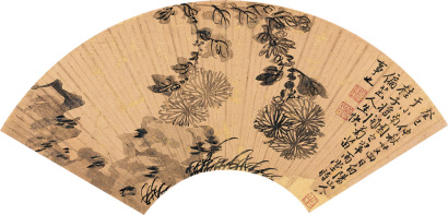 陈淳 癸巳（1533年）作 菊石图 扇面