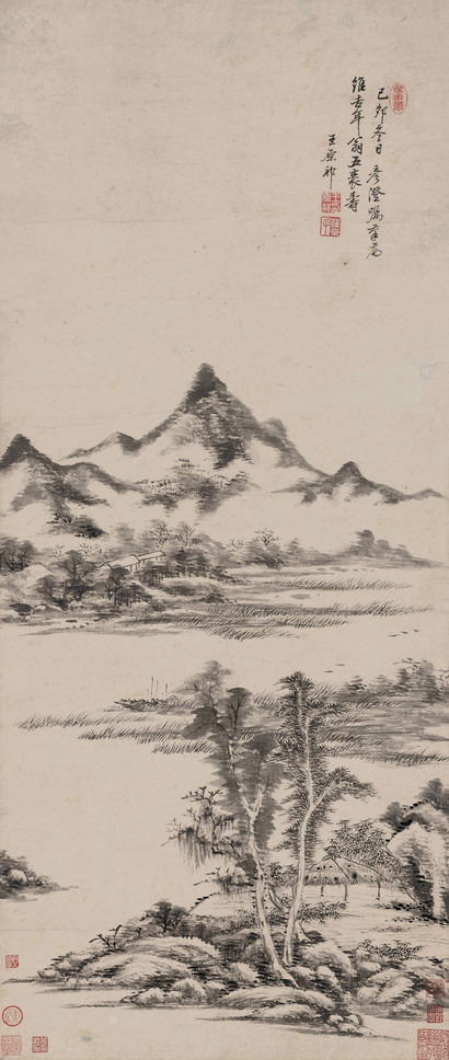 王原祁 己卯（1699年）作 江干茅亭 立轴