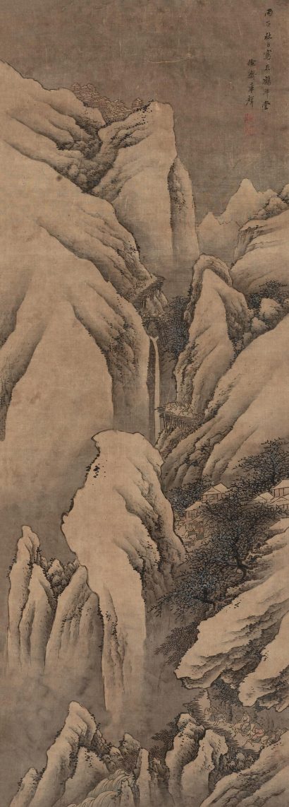 章声 丙子（1696年）作 雪山行旅图 立轴