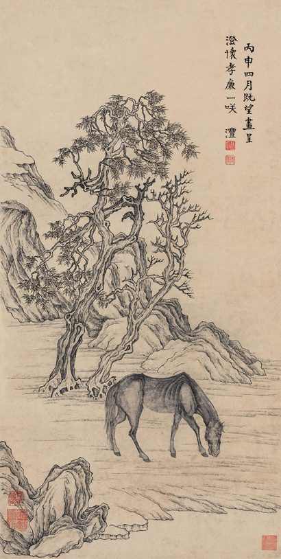 钱沣 丙申（1776年）作 西风瘦马 立轴