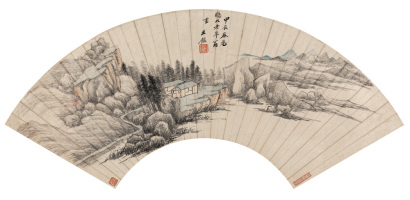 王鉴 甲辰（1664年）作 溪山幽居 扇面