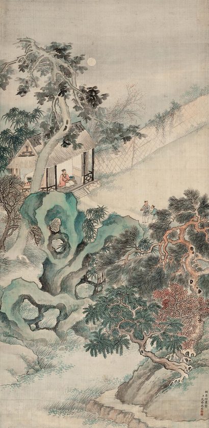 允禧 秋庭夜坐图 立轴