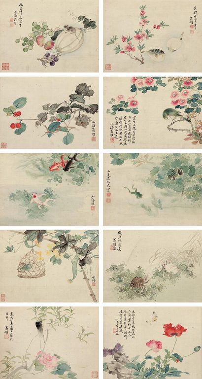 翁雒 道光丁酉（1837年）作 写生花卉册 册页 （十开）