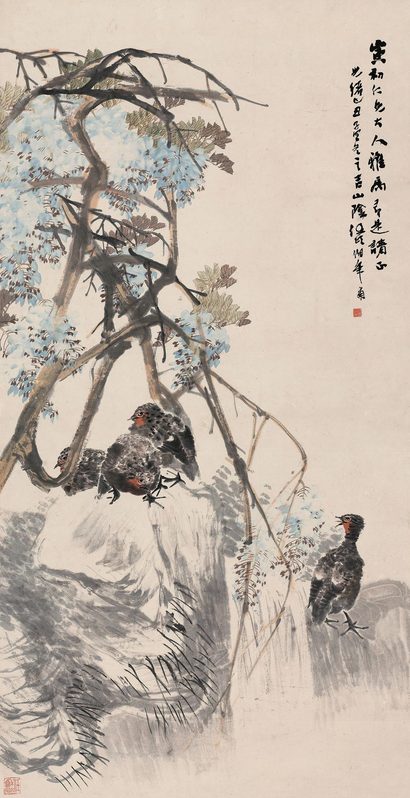 任颐 己丑（1889年）作 紫藤鹧鸪 立轴