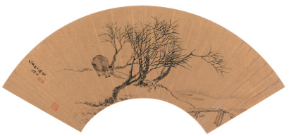 张宏 己丑（1649年）作 秋郊牧牛 扇面