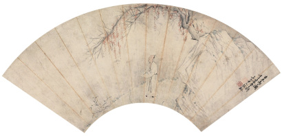 张大风 壬子（1672年）作 古木高士图 扇面