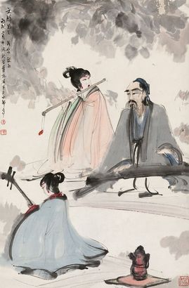 傅抱石 丙戌（1946年）作 抚琴图 镜心