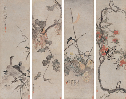 高奇峰 光绪三十二年（1906年）作  花鸟 四屏