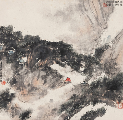 傅抱石 壬午（1942年）作 松崖观云 立轴