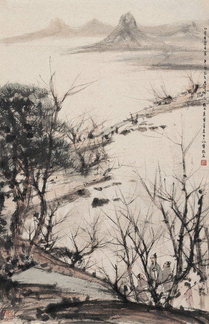 傅抱石 乙酉（1945年）作 江干秋游图 立轴