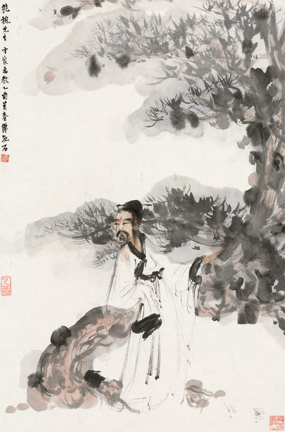 傅抱石 乙酉（1945年）作 松下高士 立轴