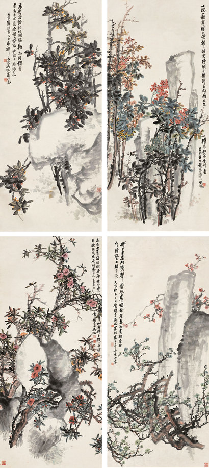 吴徵 己巳（1929年）作 花卉四季屏 立轴