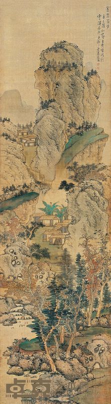 蓝瑛 辛巳（1641）年作 金山含月 立轴 182×52cm
