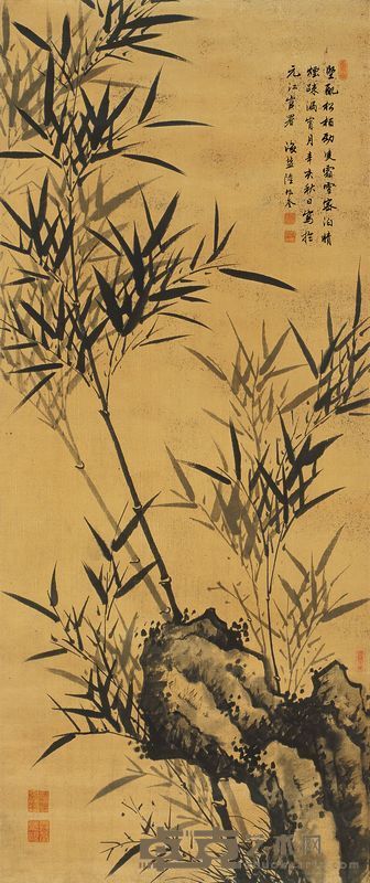 陆兆奎 辛亥（1661）年作 竹石图 立轴 104×44cm