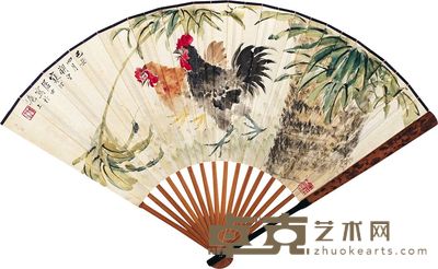 江寒汀 己丑(1949)年作 双吉图 成扇 19×54cm