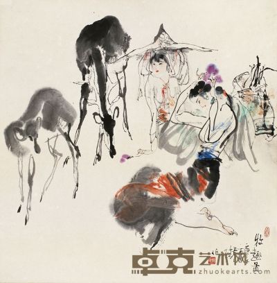 韩硕 庚午（1990）年作 牧趣图 立轴 67×66cm