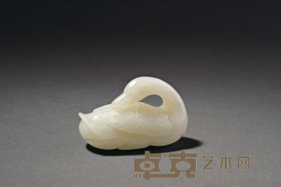 清 白玉圆雕天鹅摆件 高3.8cm