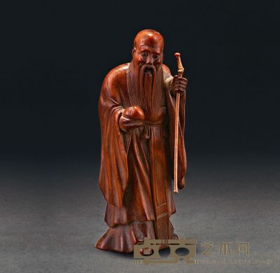 清 黄杨木雕寿星立像 高14.5cm
