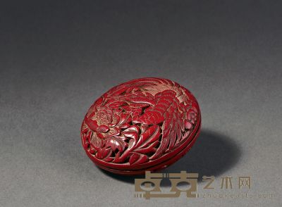 清 中期 剔红凤穿牡丹纹香盒 直径5.2cm