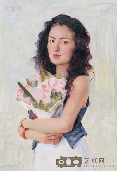 庞茂琨 2008年 捧花的少女 78×55cm