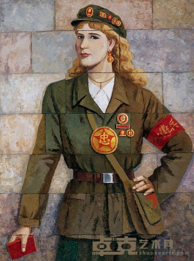 金一德 1992年 穿红卫兵衣服的法国姑娘 130×100cm