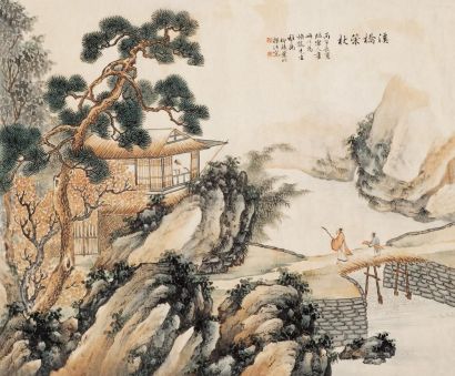 叶昀 丙子（1936年）作 溪桥策杖 镜心