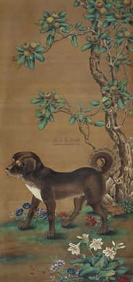 郎世宁 犬 立轴