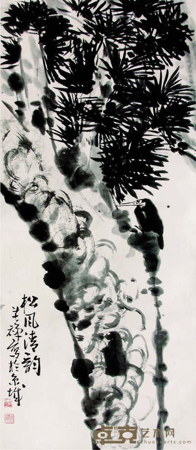 李苦禅松立轴 110cm×45cm
