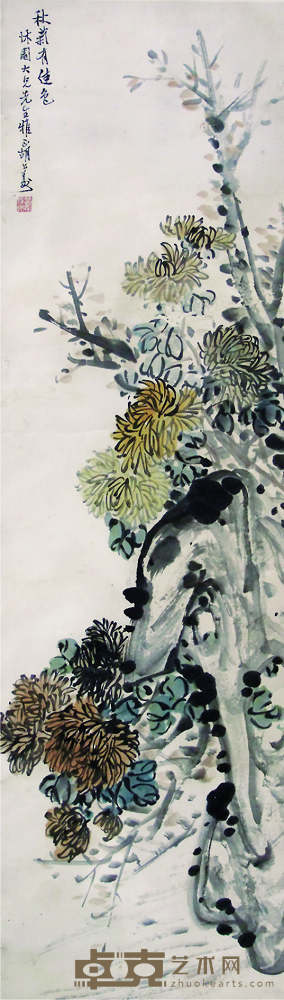 胡公寿菊石立轴 137cm×37cm