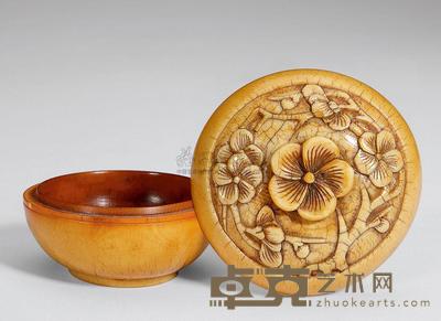 清早期 象牙雕梅花纹印泥盒 直径5.1cm
