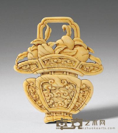 清中期 象牙双面雕花篮佩 高6.7cm