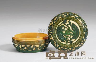 清中期 象牙整挖茜色狮戏球图印泥盒 直径5.2cm