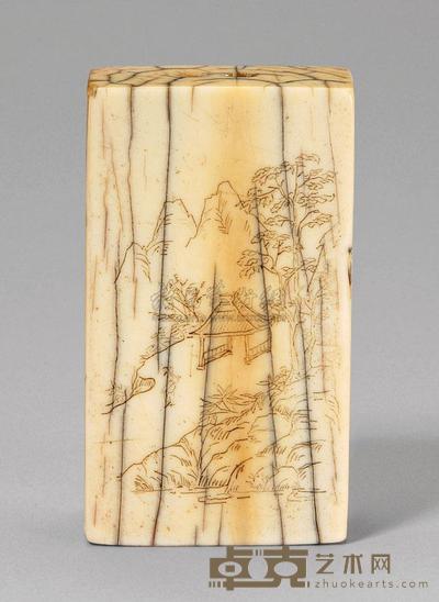 清中期 象牙浅刻悠居图双面牌 长5×宽2.9cm