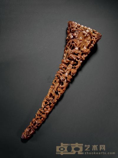 清晚期 犀角整雕仙山求道图大摆件 高58.5cm
