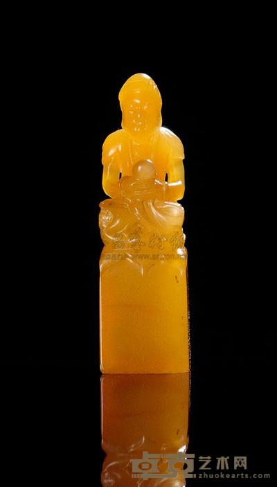 清 田黄石雕佛钮方章 长1.2×宽1.2×高4.3cm