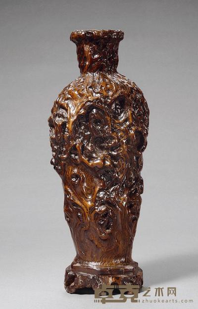 清早期 天然黄杨木根雕连座梅瓶 高23.5cm