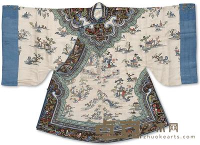 清咸丰、同治米 色纳纱人物图马褂 身长97cm；袖长131.5cm