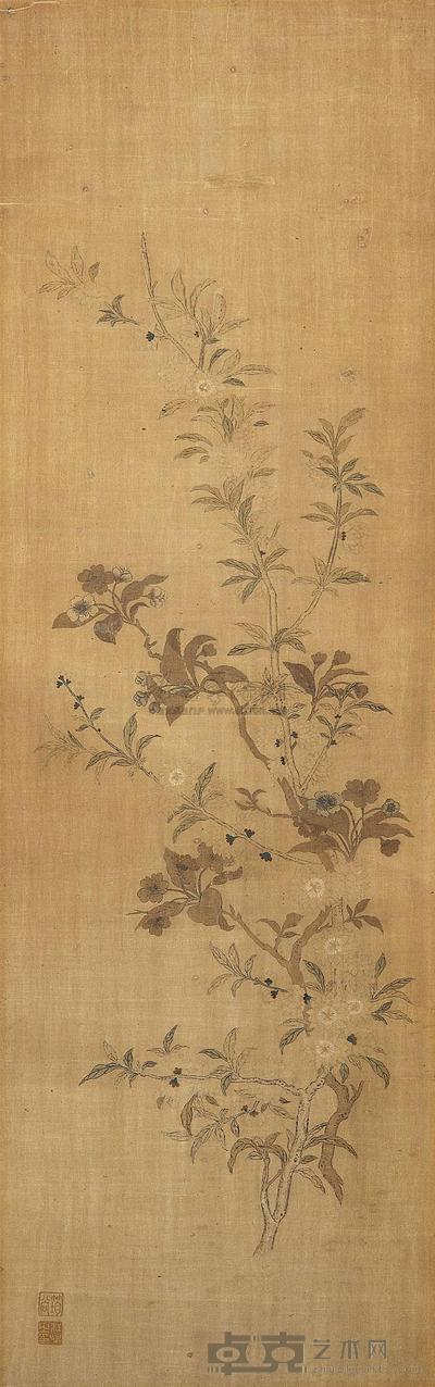 清 缂丝花卉图 镜心 长110×宽33.5cm