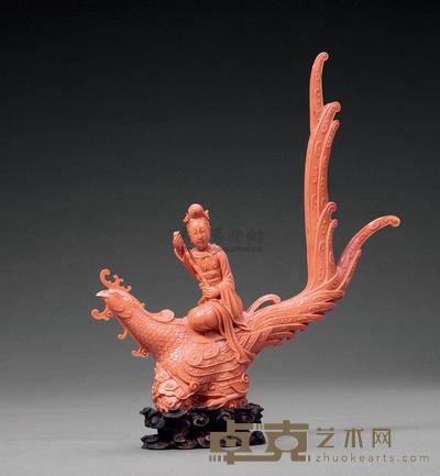 清乾隆 珊瑚整雕吹箫引凤摆件 高21.8cm