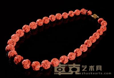 清 珊瑚雕团花纹项链 长42cm