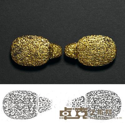 清乾隆 铜鎏金龙纹带饰 （一对） 长5.4cm