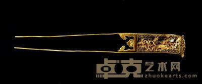 清早期 金嵌珠丹凤朝阳纹钗 长14.3cm