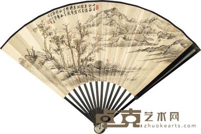 邵章 西山晚钓 成扇 20.6×49cm