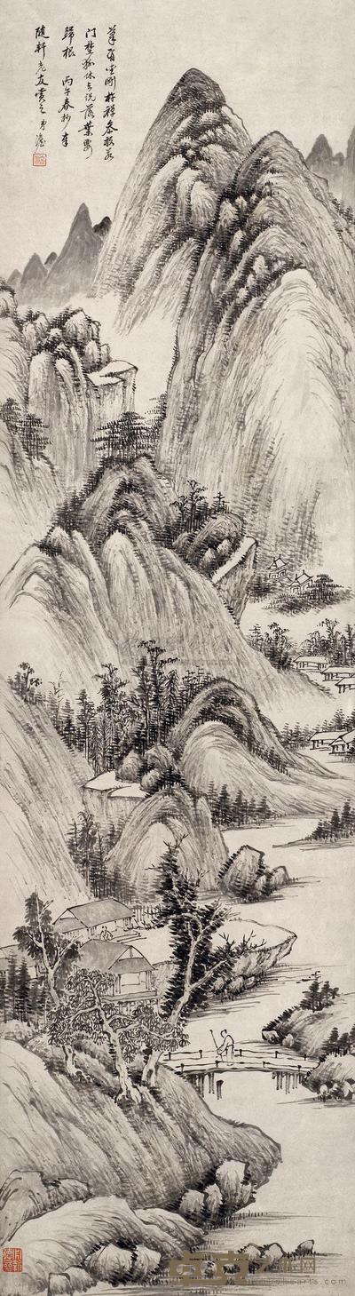 张澹 1846年作 落叶归根 立轴 144.5×39.5cm