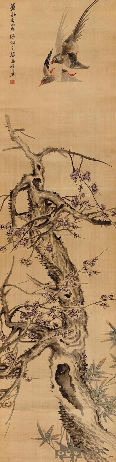程兆熊 梅花双雀 立轴 206×51.5cm