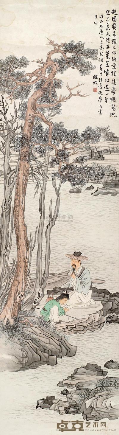俞明 寒江蓑翁 立轴 144.8×40cm