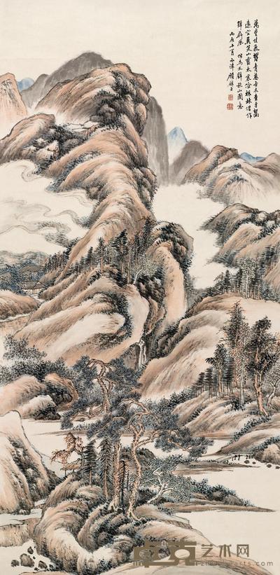 顾麟士 1916年作 秋山枫林 立轴 135×66cm