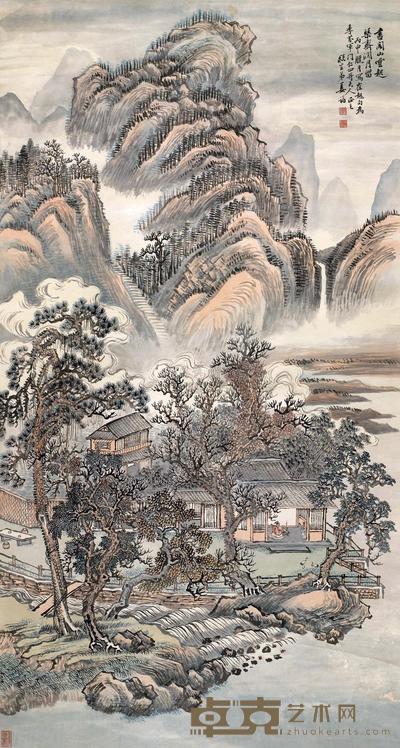 姜筠 1896年作 幽居操琴 立轴 176×95cm